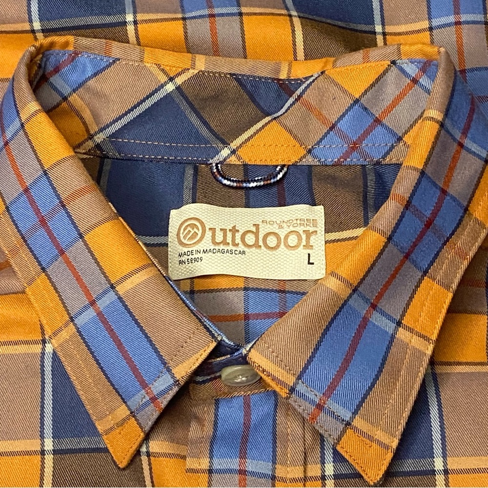 Roundtree & Yorke Outdoor Plaid Shirt Men Large Orange Button Front New
